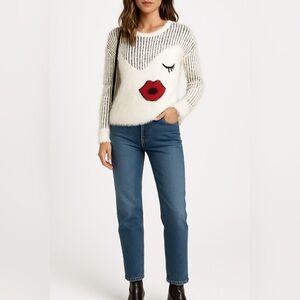 Marilyn Monroe inspired wink lips Soft fuzzy cozy knit pull over sweater M girly